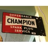 Original double sided CHAMPION SPARK PLUG sign.