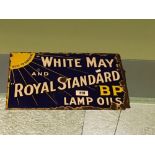 Original double sided enamel WHITE MAY ROYAL BP sign