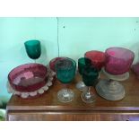 Collection of C19th glassware - four cranberrry and four green.