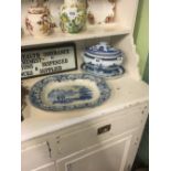 C19th. blue and white tureen and joint dish.