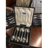 Cased set of six silver teaspoons.