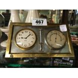 1930's brass barometer desk set.