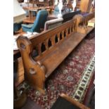 Victorian pitch pine church pew. 7' long.