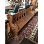 Victorian pitch pine church pew. 7' long.