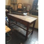 Pitch pine desk table with drawers.