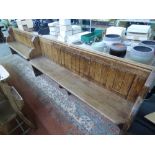 20TH CENTURY PITCH PINE CHURCH PEW 209CM X 86CM X 52CM APPROXIMATELY