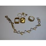 9CT BI TONE GOLD HEART LINK BRACELET A/F EARRING 18K GOLD WRIST WATCH CASE