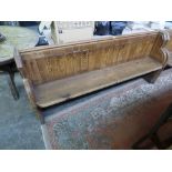 20TH CENTURY PITCH PINE CHURCH PEW 209CM X 86CM X 52CM APPROXIMATELY