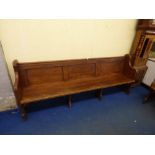 2OTH CENTURY PITCH PINE CHURCH PEW 232CM X 91.