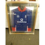 AUTOGRAPHED NICK KNIGHT ENGLAND CRICKET ONE DAY INTERNATIONAL JERSEY WITH SIGNATURE FRAMED AND