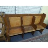 20TH CENTURY LIGHT OAK THREE SECTIONED CHURCH PEW 176CM X 107CM X 43CM APPROXIMATELY