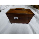 REGENCY MAHOGANY SARCOPHAGUS TEA CADDY ON BUN FEET