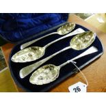 CASED SET OF FOUR ELECTRO PLATED BERRY SPOONS