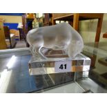 LALIQUE FROSTED GLASS PAPERWEIGHT IN THE FORM OF A BULL,