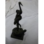 CHINESE BRONZE FIGURE OF TWO CRANES STANDING ON A TURTLES BACK,