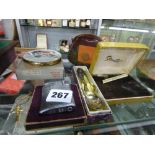 PAIR OF CUFFLINKS, LIGHTER, STAGE COACH, HM SILVER SPOONS, 9CT GOLD CRUCIFIX, MARCASITE BROOCH,