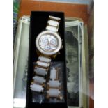 KLAUS-KOBEC MOTHER OF PEARL FACED DRESS WATCH