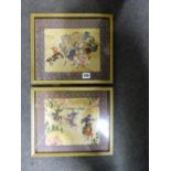 SET OF TWO CHINESE SILK PANELS OF ARCHERS ON HORSEBACK F/G