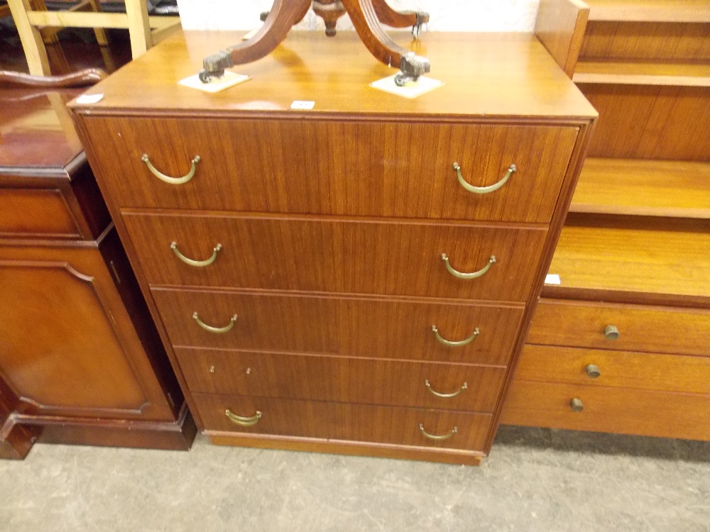 1960s TEAK CHEST OF FIVE DRAWERS