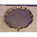 HM BIRMINGHAM SILVER TRAY WITH MOULDED SERPENTINE EDGE AND ENGRAVED DEDICATION TO W.D.