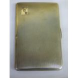 HM BIRMINGHAM SILVER CIGARETTE CASE WITH ENGINE TURNED DECORATION AND MONOGRAM W.D.R.