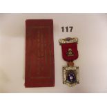 HM SILVER GILT MASONIC STEWARD MEDAL DATED 1923 WITH ENAMEL DETAIL BY SPENCER AND CO,