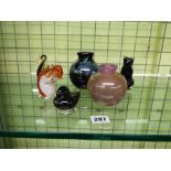 SELECTION OF TWEEDSMUIR SCOTTISH STUDIO GLASS INCLUDING: CAT, DUCK, SWAN,