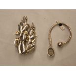 HM SILVER TENNIS KEYRING AND A BROOCH