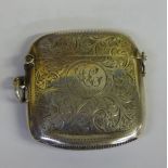 HM CHESTER SILVER VESTA CASE WITH SCROLLED FOLIATE /LEAF DECORATION WITH ENGRAVED MONOGRAM.