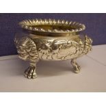 HM LONDON SILVER TABLE CONDIMENT WITH REPOUSSE FLORAL DECORATION,