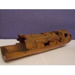 CHINESE CARVED BAMBOO SAMPAN WITH FIGURES 31CM APPROX