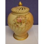 ROYAL WORCESTER BLUSH IVORY POT POURRI VASE AND COVER, HANDPAINTED WITH POSY FLOWERS,