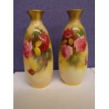 PAIR OF ROYAL WORCESTER OVOID VASES PAINTED WITH ROSES,