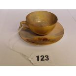 ROYAL WORCESTER CABINET CUP AND SAUCER HANDPAINTED WITH HIGHLAND CATTLE, SIGNED H.