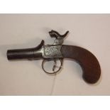 19TH CENTURY PERCUSSION CAP MUFF PISTOL BY LEGG OF LONDON WITH FOLIATE ENGRAVING TO TRIGGER GUARD