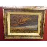 20TH CENTURY OIL ON CANVAS OF A DEER LANDSCAPE AT SUNSET SIGNED LOWER LEFT CORNER TONY FORREST IN