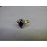 14K YELLOW GOLD DIAMOND AND BLUE STONE RING SIZE Q