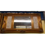 CARVED BURNISHED DOUBLE GILT SWEPT FRAMED OVERMANTLE MIRROR WITH BAS RELIEF CLASSICAL INSET PLAQUES