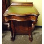 VICTORIAN WALNUT DAVENPORT WITH LEATHER INSET SCIVER,REAL AND FAUX DRAWERS.