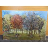 DOROTHY SHORTLAND 1908-1989-OILS ON CANVAS PICNIC IN THE PARK SGD UNFRAMED 91CMX61CM