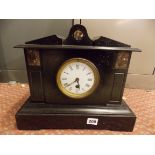 LATE 19TH CENTURY BELGIAN BLACK SLATE ARCHITECTURAL MANTEL CLOCK 36CM W