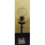 19TH CENTURY HINKS DUPLEX PATENT CORINTHIAN COLUMN OIL LAMP WITH A HOBNAIL GLASS RESERVOIR AND