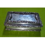 GEORGIAN SILVER OBLONG SNUFF BOX WITH ENGINE TURNED AND RAISED DECORATION WITH ENGRAVED