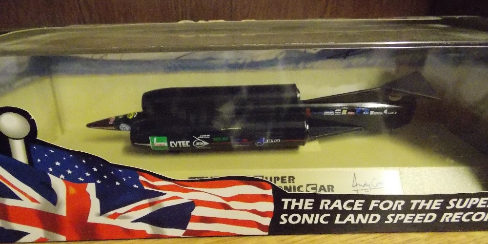 TIN PLATE CAR A/F AND A THRUST SSC DIECAST SUPERSONIC CAR BY LLEDO - Image 3 of 4