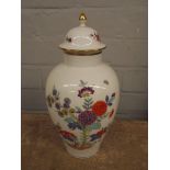 20TH CENTURY MEISSEN BALUSTER JAR AND DOME COVER DECORATED WITH FLOWERS IN PRESENTATION BOX 26CM