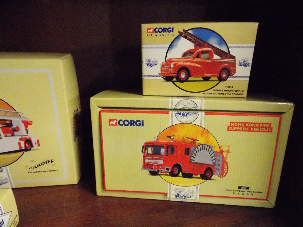 SHELF OF MINT AND BOXED CORGI FIRE ENGINES INC THE AEC PUMP CLEVELAND AND FIRE ESCAPE ENGINE 21802, - Image 2 of 5