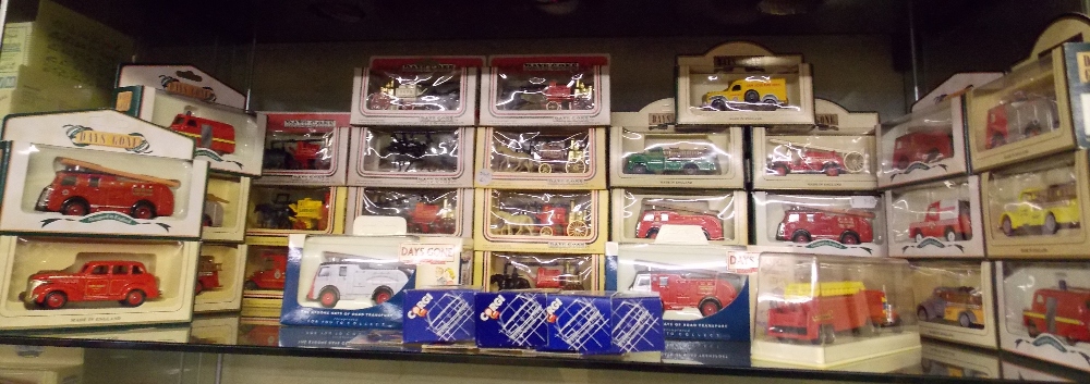 SHELF OF MINT AND BOXED LLEDO DAYS GONE BY DIECAST MODEL FIRE ENGINES