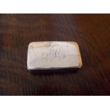 GEORGIAN BIRMINGHAM SILVER OBLONG SNUFF BOX MAKER JW RUBBED ENGRAVED MONOGRAMMED TO LID 5CM