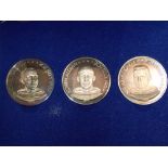 CASED SILVER ONE TROY OZ THREE MEDAL SET COMMEMORATING MAN'S FIRST LANDING ON THE MOON NO.