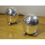 SHEFFIELD SILVER EGG SHAPED CONDIMENTS ON BALL FEET